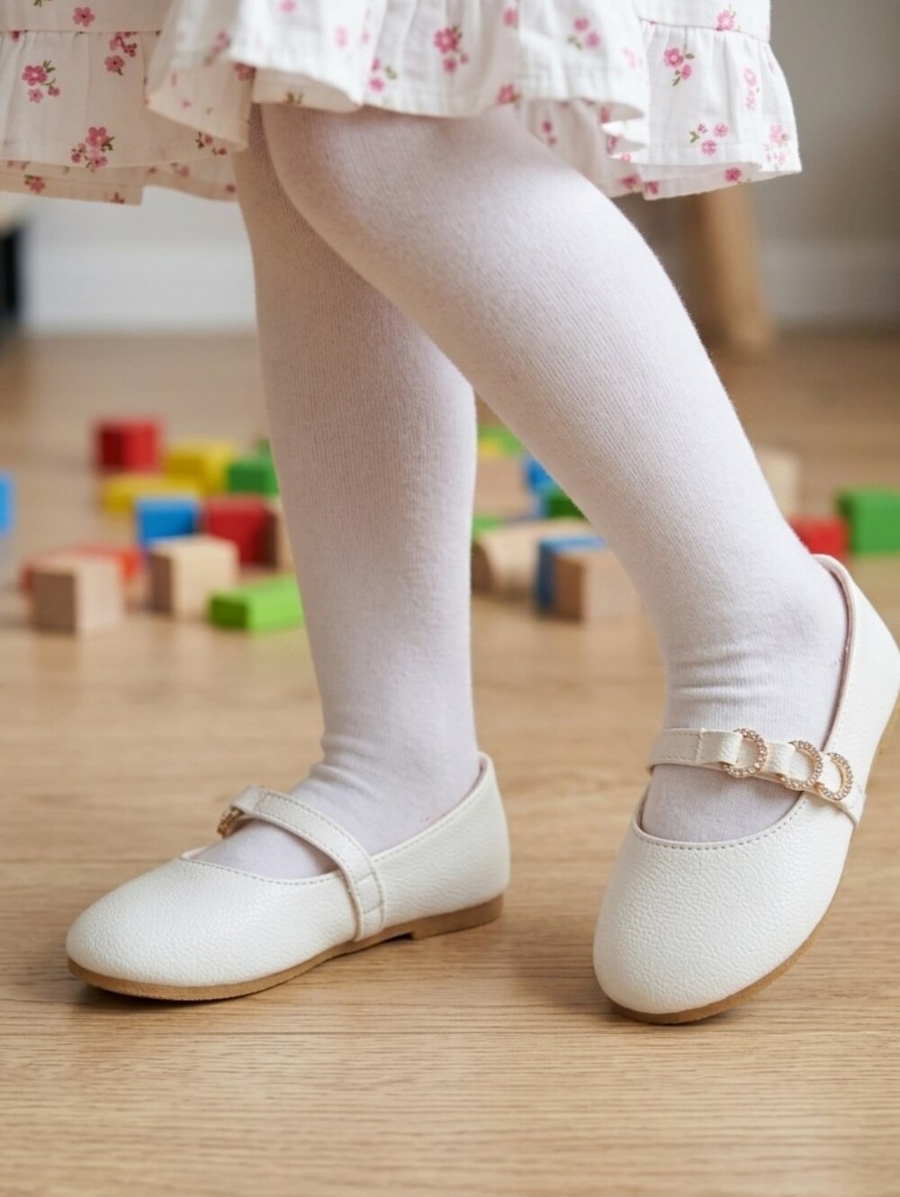 Link Comfort Toddler Girl White Mary Jane Flats Rhinestone Strap Sz 5